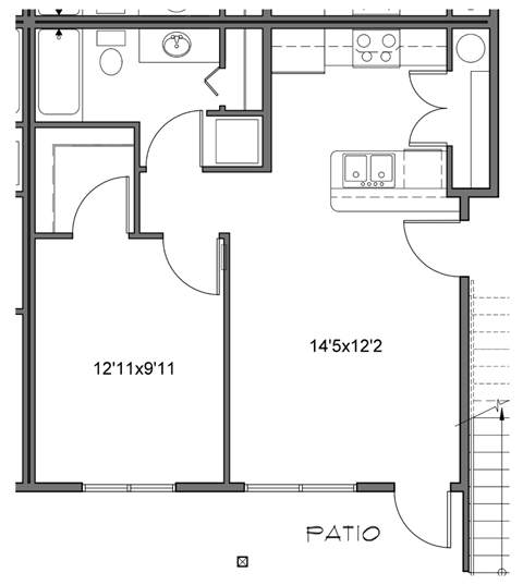 a floor plan of a small house with a bedroom and a living room